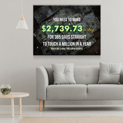 A Million In A Year Canvas Wall Art, Success Quote Office Decor