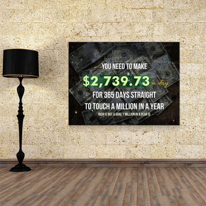 A Million In A Year Canvas Wall Art, Success Quote Office Decor