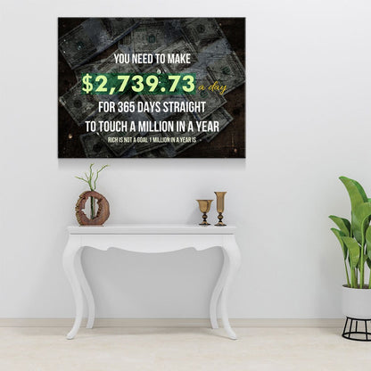 A Million In A Year Canvas Wall Art, Success Quote Office Decor