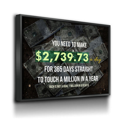 A Million In A Year Canvas Wall Art, Success Quote Office Decor