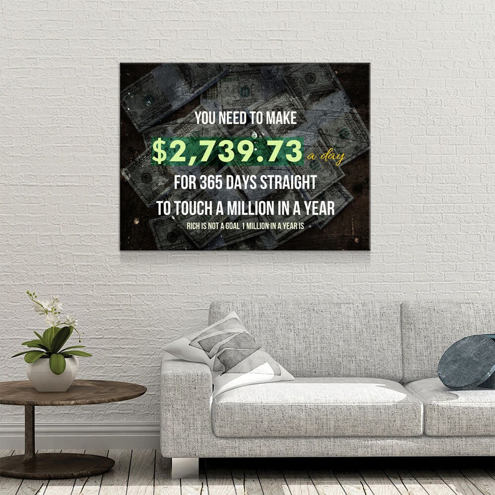 A Million In A Year Canvas Wall Art, Success Quote Office Decor
