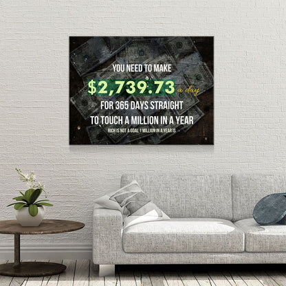 A Million In A Year Canvas Wall Art, Success Quote Office Decor