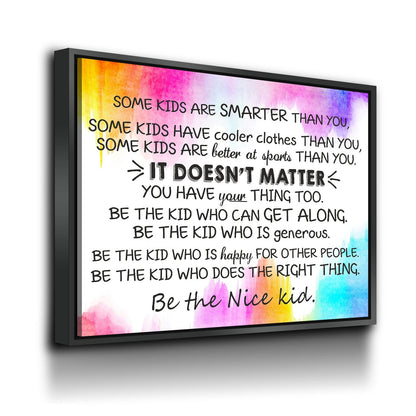 Be The Nice Kid classroom canvas wall art quote for kids room decor