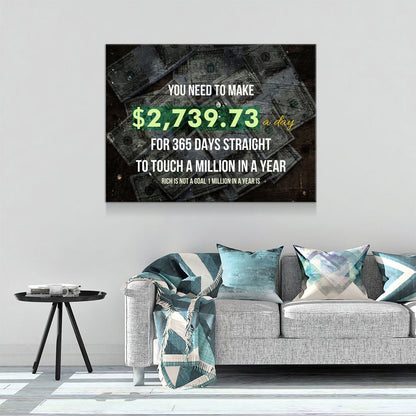 A Million In A Year Canvas Wall Art, Success Quote Office Decor