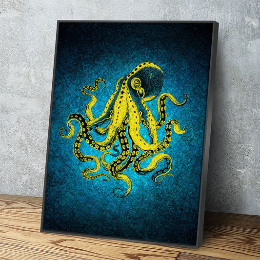 Abstract octopus canvas wall art print for nautical or ocean-themed decor
