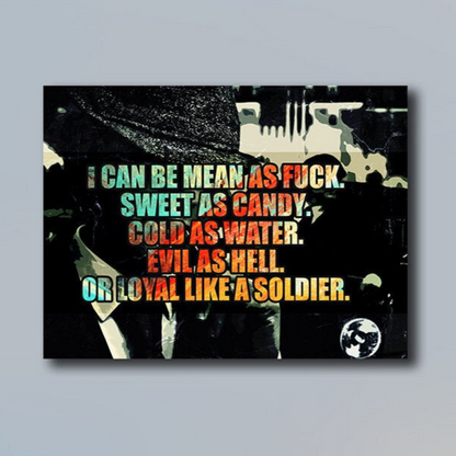 Loyal Like A Soldier motivational canvas wall art in a man cave