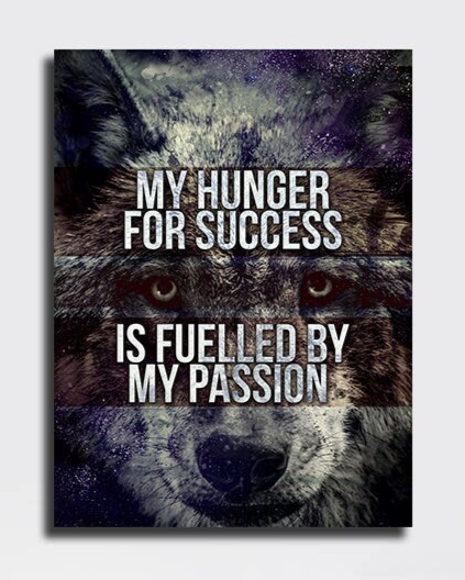 Motivational canvas print with hunger for success quote for home office wall