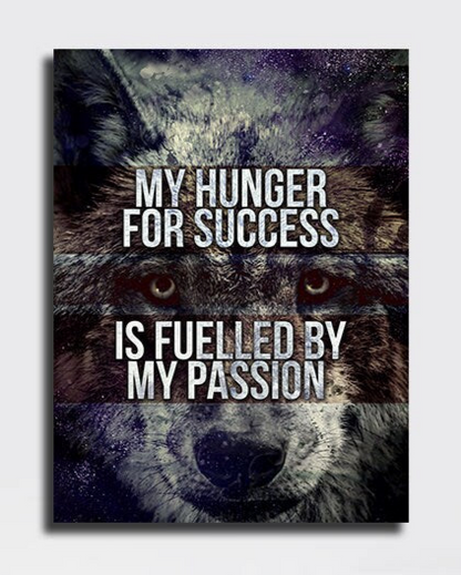 Motivational canvas print with hunger for success quote for home office wall