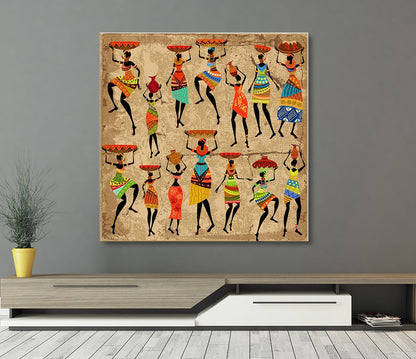 African Women Canvas Wall Art, Dancing Tribal Ladies