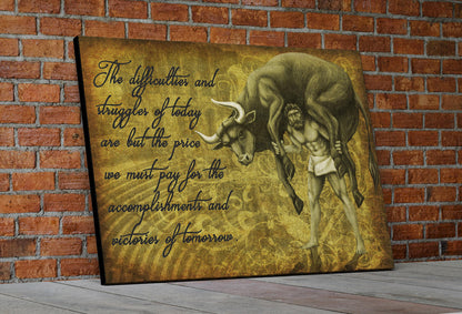 Milo of Croton canvas wall art, ancient Greek Olympian wrestler quote