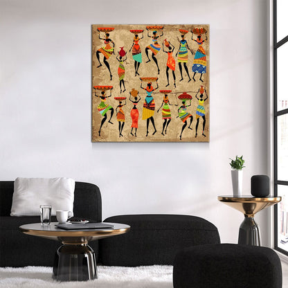 African Women Canvas Wall Art, Dancing Tribal Ladies
