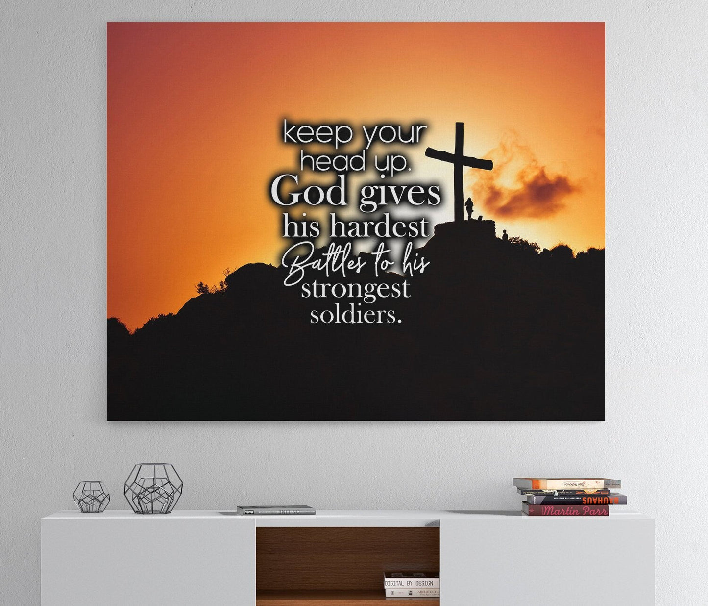 God Gives His Hardest Battles faith canvas wall art