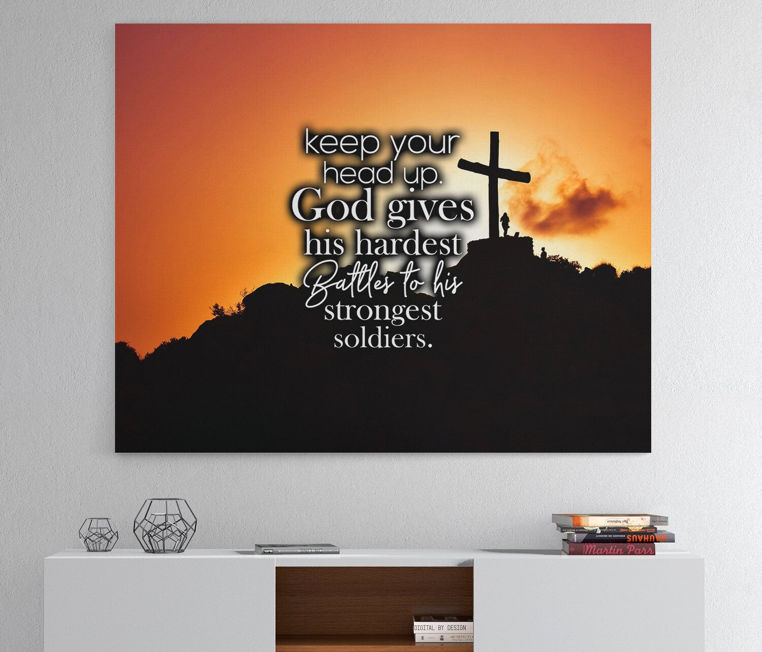 God Gives His Hardest Battles faith canvas wall art
