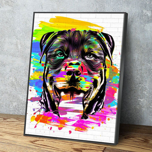 Abstract Rottweiler dog portrait canvas in a living room