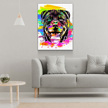 Abstract Rottweiler Canvas Wall Art, Dog Portrait Decor