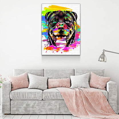 Abstract Rottweiler Canvas Wall Art, Dog Portrait Decor