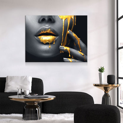 Gold Lips Of Desire Canvas Wall Art