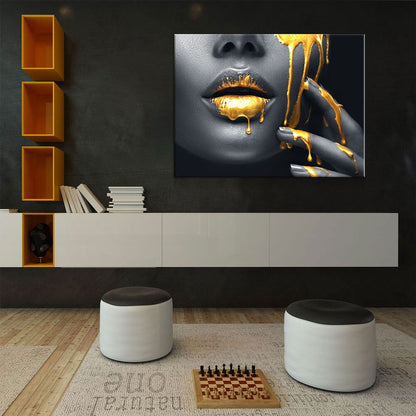 Gold Lips Of Desire Canvas Wall Art