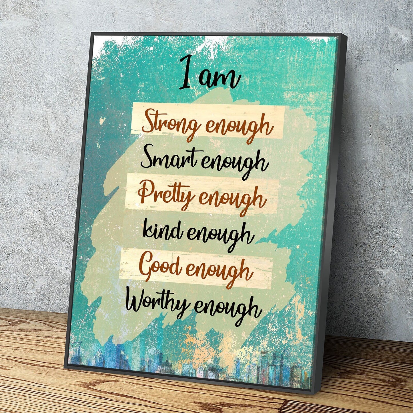 I am strong enough affirmation quote canvas in a bedroom