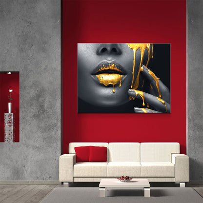 Gold Lips Of Desire Canvas Wall Art