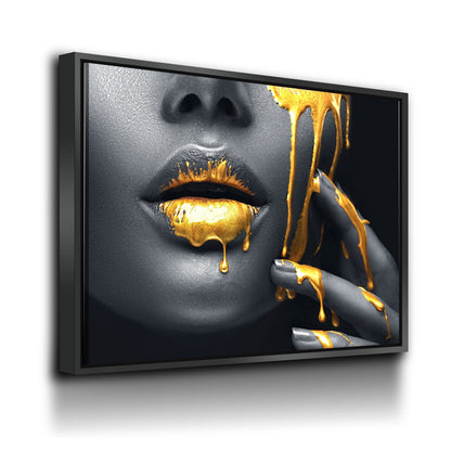 Gold lips of desire abstract canvas wall art print