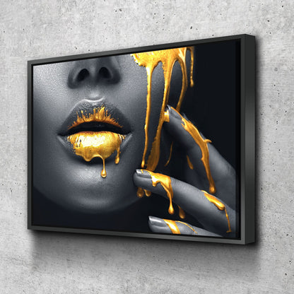 Gold Lips Of Desire Canvas Wall Art