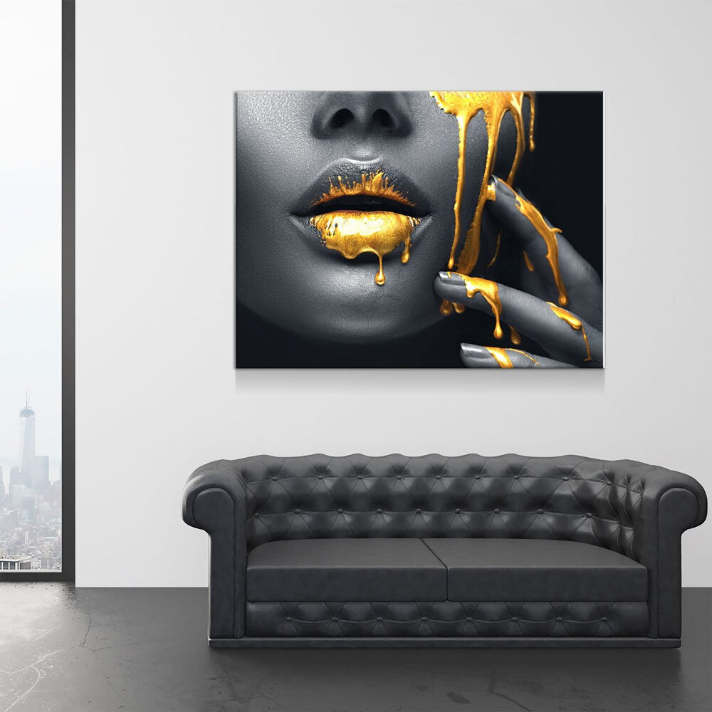 Gold Lips Of Desire Canvas Wall Art