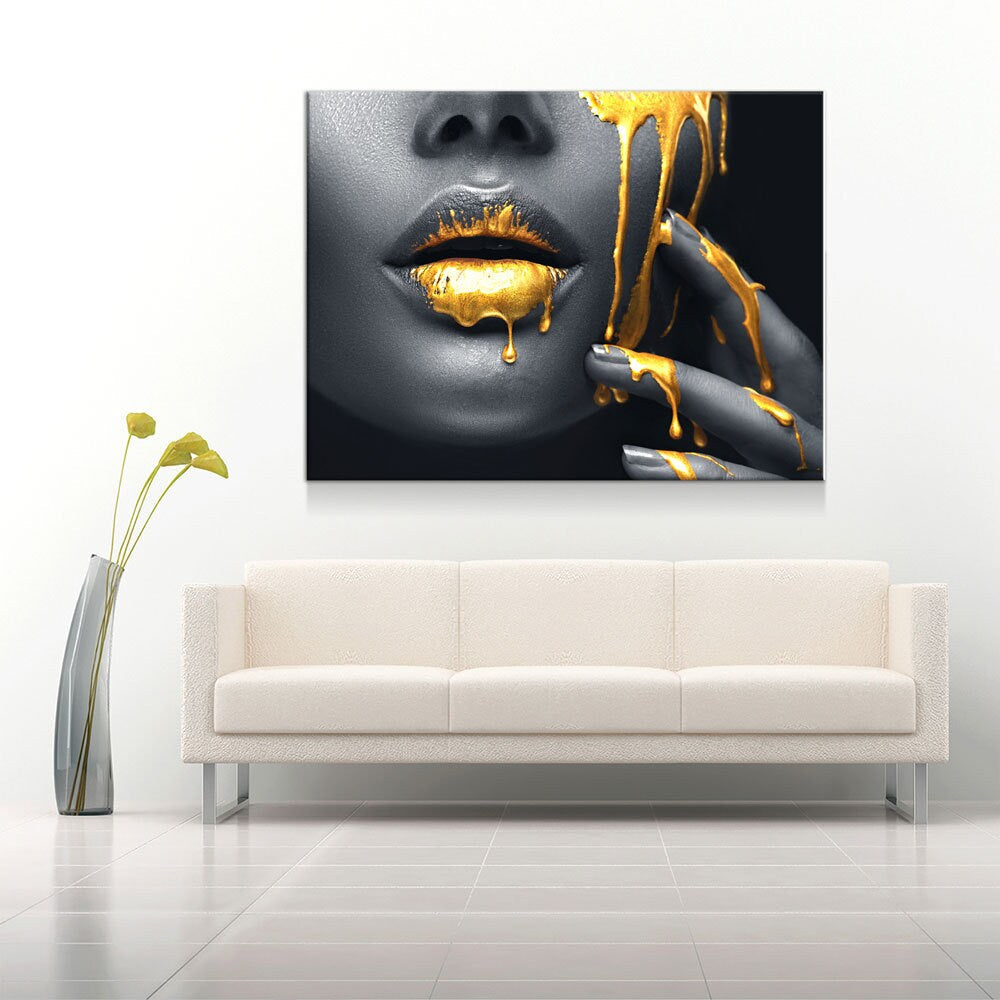Gold Lips Of Desire Canvas Wall Art