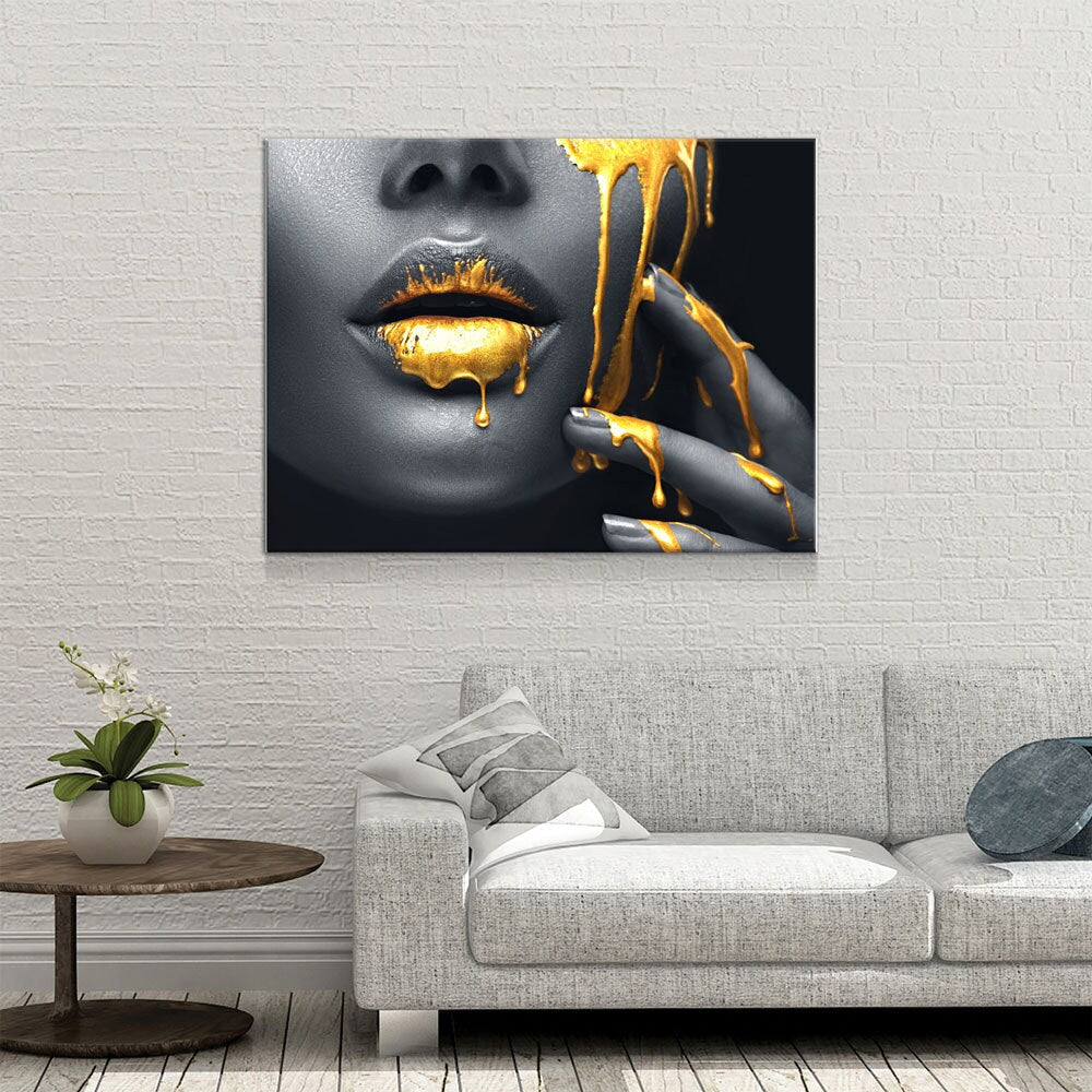 Gold Lips Of Desire Canvas Wall Art