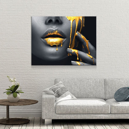 Gold Lips Of Desire Canvas Wall Art