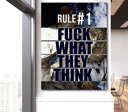 Bold motivational canvas wall art in a home office