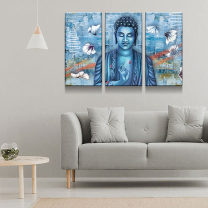 Blue Buddha Meditation Canvas Wall Art, Modern Zen Print