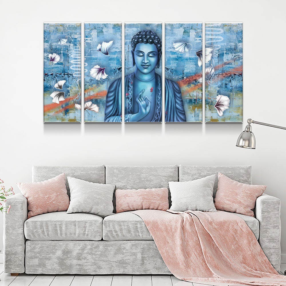 Blue Buddha Meditation Canvas Wall Art, Modern Zen Print