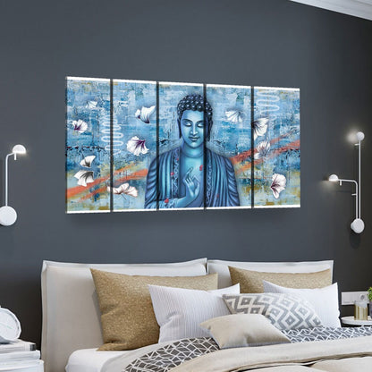 Blue Buddha Meditation Canvas Wall Art, Modern Zen Print