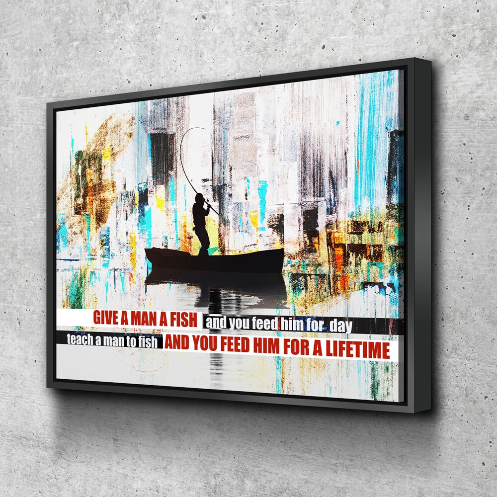 Teach a man to fish proverb abstract canvas wall art