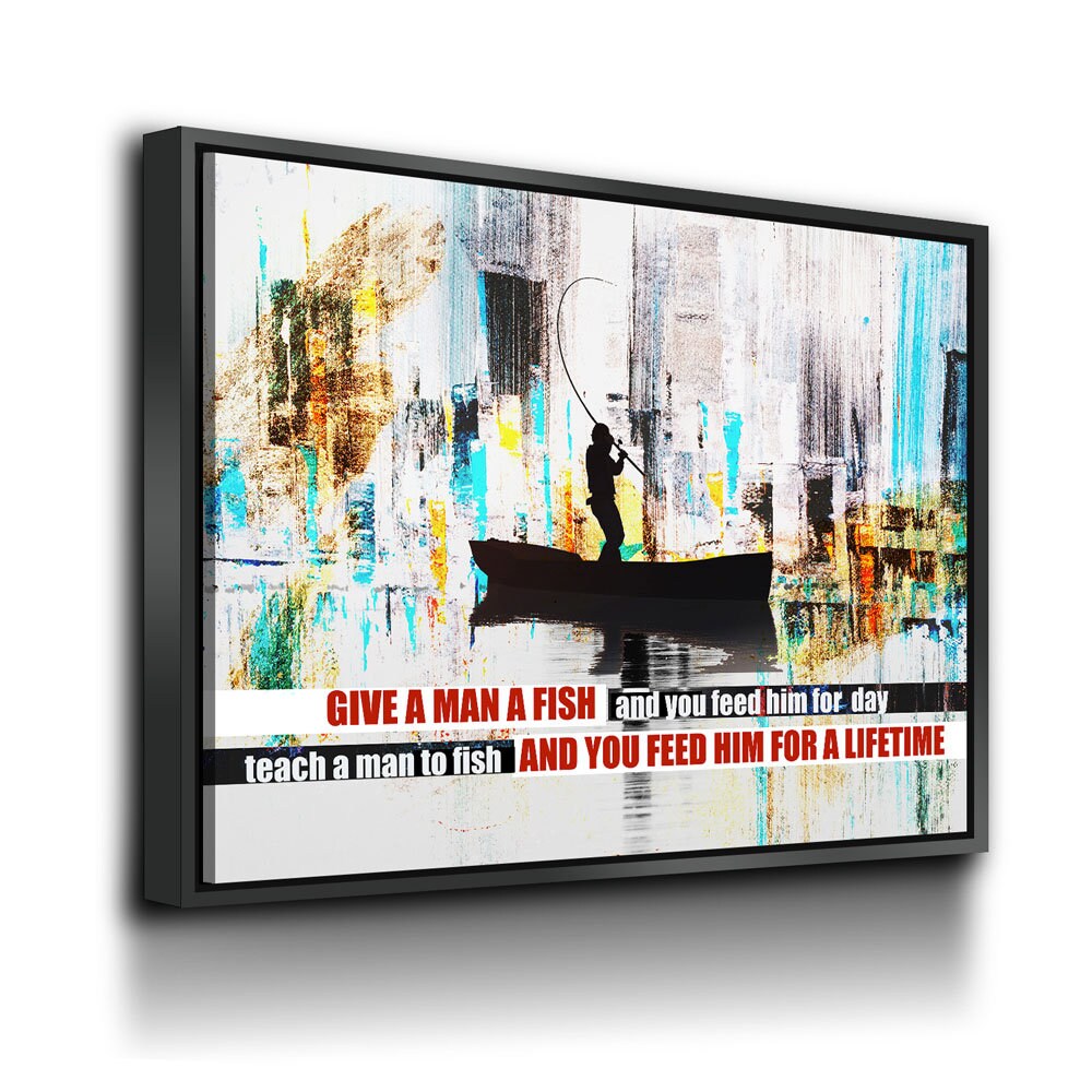 Teach A Man To Fish Canvas Wall Art, Motivational Abstract Decor
