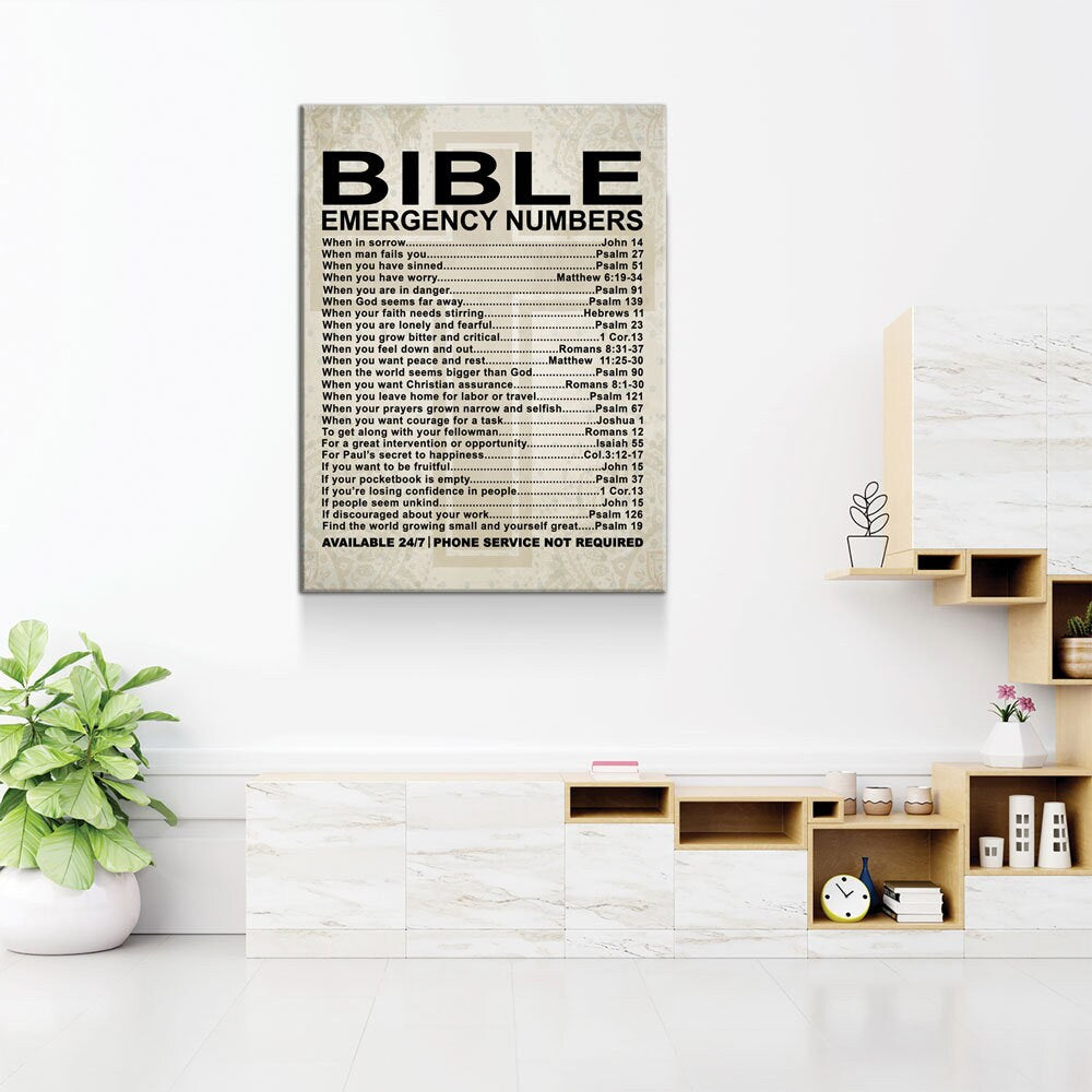 Bible Emergency Numbers Canvas Wall Art