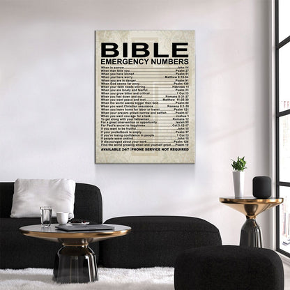 Bible Emergency Numbers Canvas Wall Art