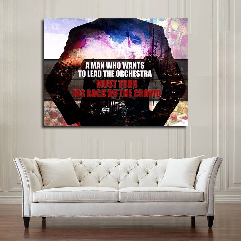 Lead the orchestra motivational quote canvas hanging in a home office