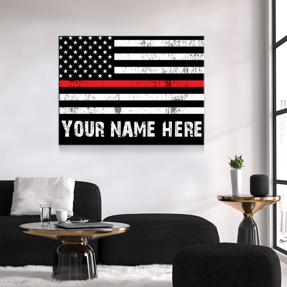 Personalized Thin Red Line Flag Canvas Art