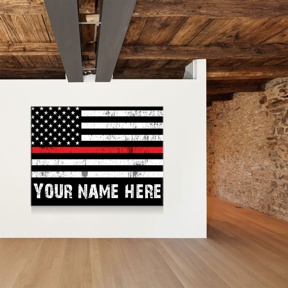 Personalized Thin Red Line Flag Canvas Art