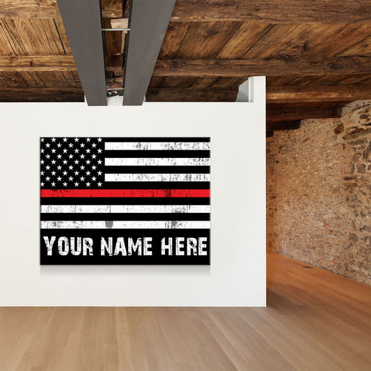 Personalized Thin Red Line Flag Canvas Art
