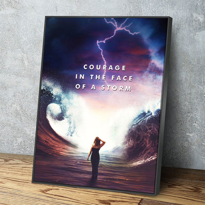 Courage in the face of a storm quote canvas in a living room