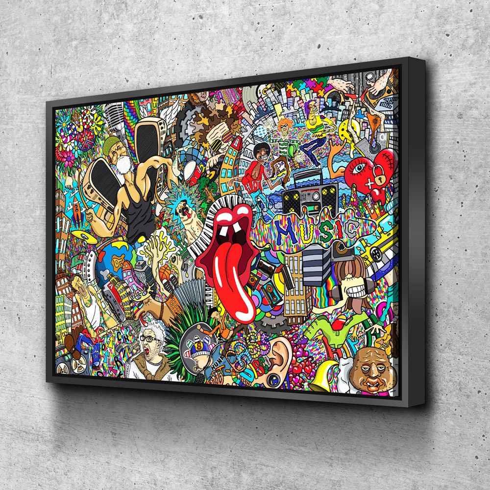 Graffiti Music Collage Canvas Wall Art, Urban Hip Hop Decor