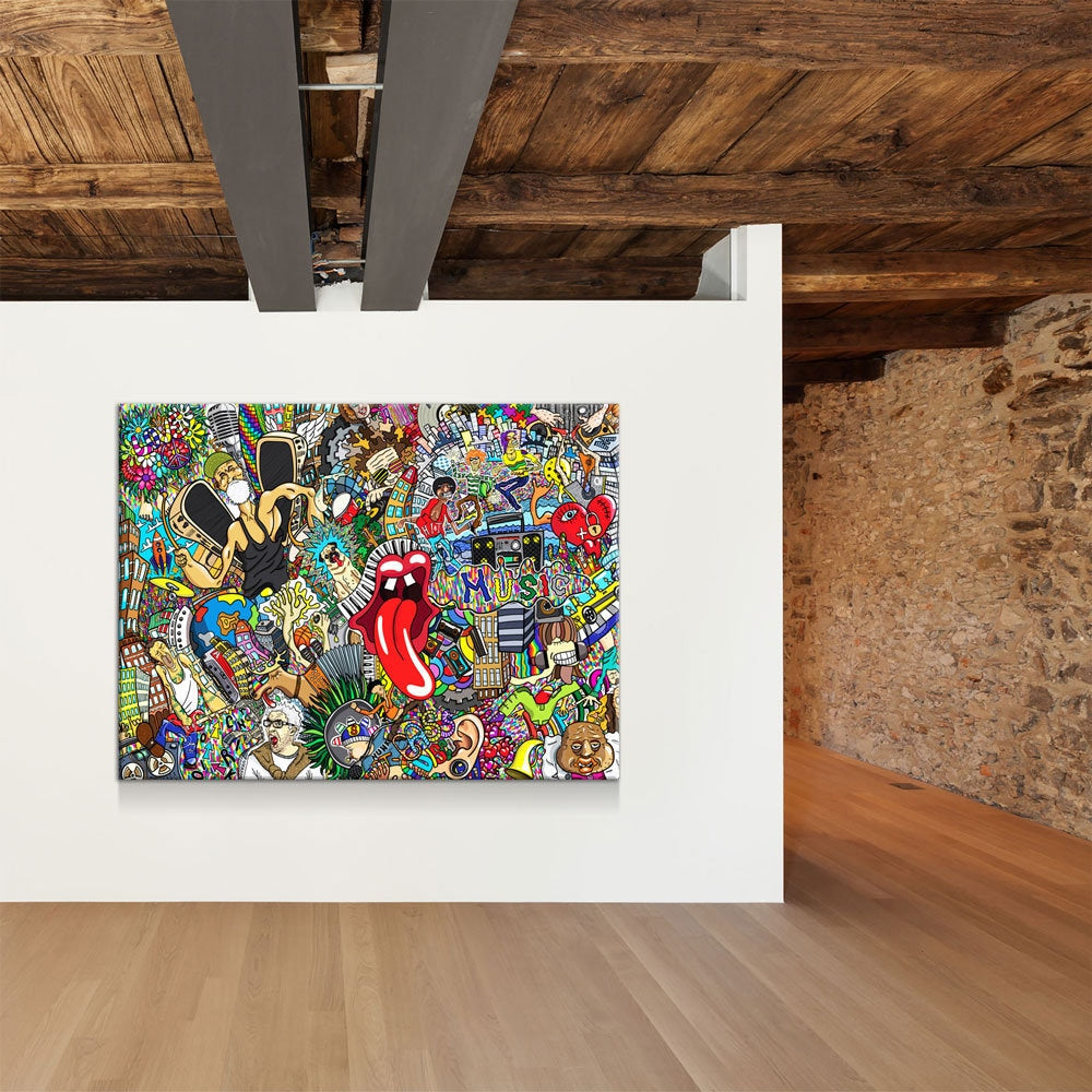 Graffiti Music Collage Canvas Wall Art, Urban Hip Hop Decor