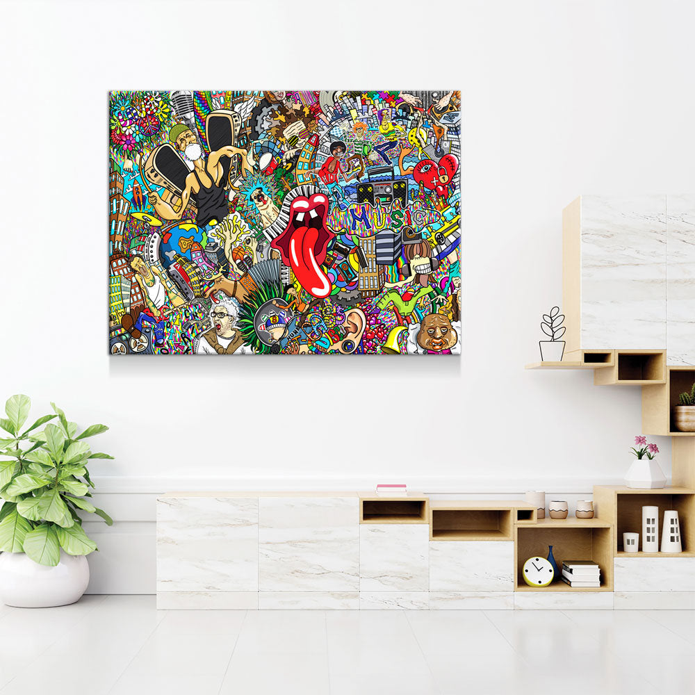 Graffiti Music Collage Canvas Wall Art, Urban Hip Hop Decor