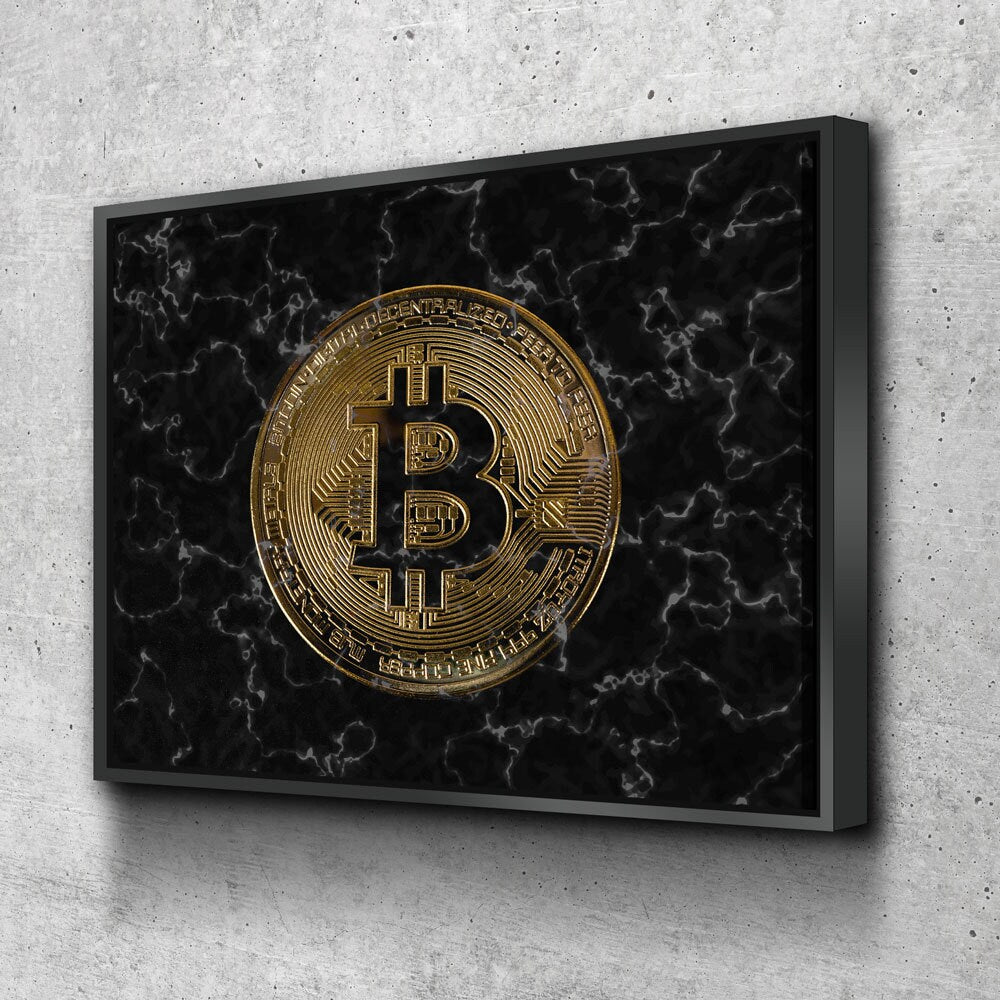 Bitcoin black marble crypto canvas wall art print