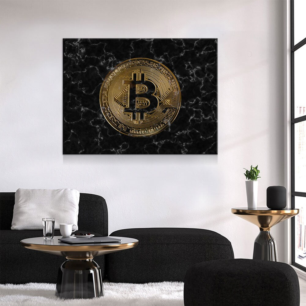 Bitcoin Black Marble Canvas Wall Art
