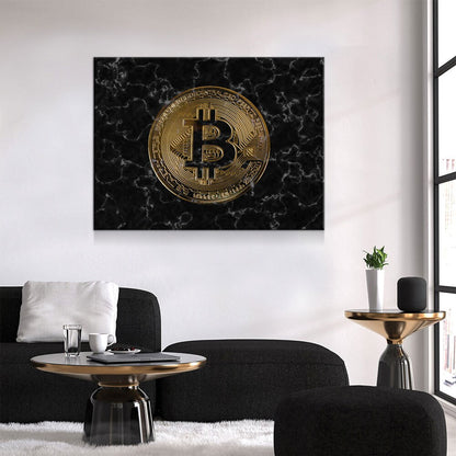 Bitcoin Black Marble Canvas Wall Art