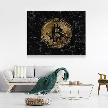 Bitcoin Black Marble Canvas Wall Art